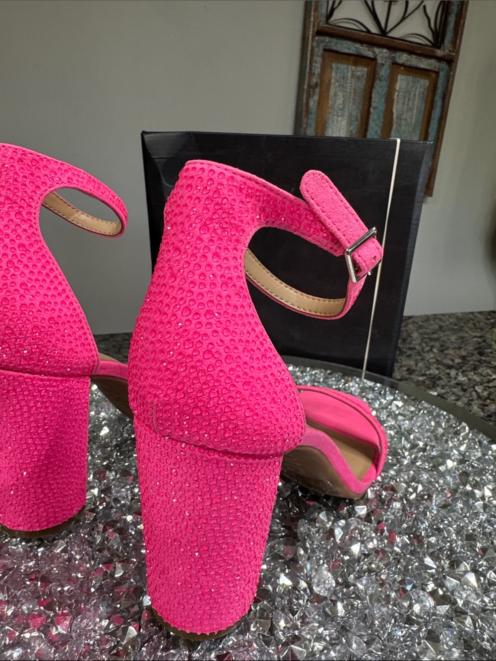 INC International Concepts Neon Pink Block Heel Ankle Strap Sandals - Picture 9 of 14